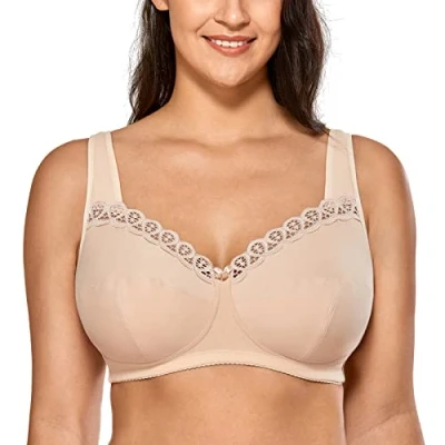 Imagen de DELIMIRA Sujetador Algodón de Copa Completa Floral sin Aros Relleno para Mujer Beige 110E