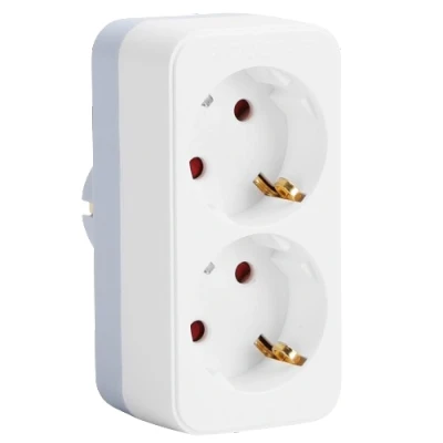 Imagen de Aigostar Adaptador Enchufes Europeos de T ocupa con 2 Tomas.Enchufe Pared.Con Protección Infantil,16A,250V,Blanco (1 Pieza, Schuko, Blanco Gris)