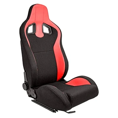Imagen de AUTO STYLE Asiento Deportivo &#039;MR&#039; Cuero Artificial Negro + Textil Pine Rojo Respaldo Ajustable de Doble Cara incl. Correderas