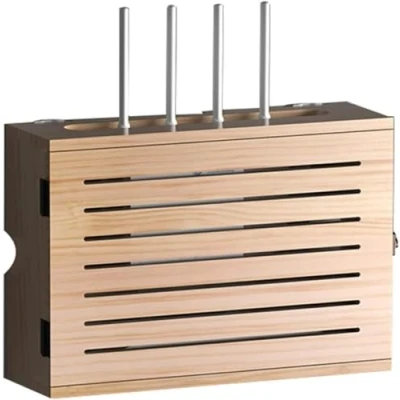 Imagen de Estante de Almacenamiento Pared Madera, Caja para Cables y Router, Soporte Router Cable La Pared, Cajas Alambre Marrón