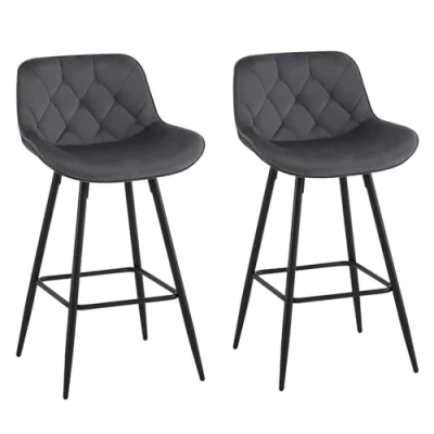 Imagen de EUGAD Taburetes Altos de Cocina, Set 2 Barra Bar con Respaldo, Sillas Altas Terciopelo, para Cocina Isla Bistro, Tapizadas, Gris Oscuro, 1069BY