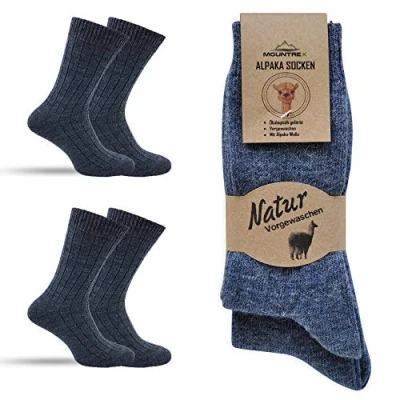 Imagen de MOUNTREX® calcetines de alpaca, lana para hombre y mujer, invierno, cálidos, térmicos, finos, peluche, 2 pares, vaquero, 39 42