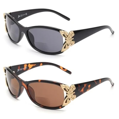 Imagen de JM 2 Pack Bifocales Gafas de Sol Lectura para Mujer Moda Presbicia Outdoor Protección UV400 Negro &amp; Tortuga +4.0