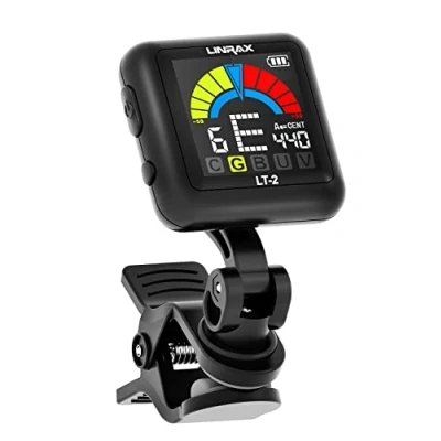 Imagen de Linrax LT 2 Afinador de Guitarra Recargable, Digital para Guitarra, Bajo, Ukelele, Violín, Banjo, Mandolina, Sintonizador Cromático Clip con Pantalla LCD a Color 360, On Tuner, Negro