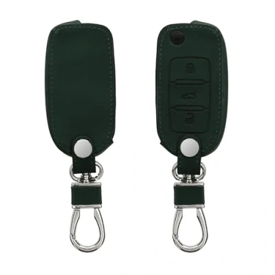 Imagen de kwmobile Funda Compatible con VW Skoda Seat Llave de Coche 3 Botones Carcasa Piel sintética Protector para Mando en Verde Oscuro
