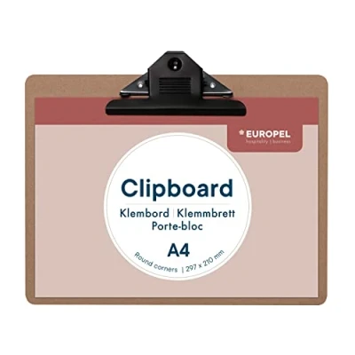 Imagen de Europel portapapeles de madera, tablero duro madera duradera con clip metal negro y agujero oculto para colgar, A4 papel aula, oficina, negocios, restaurante,