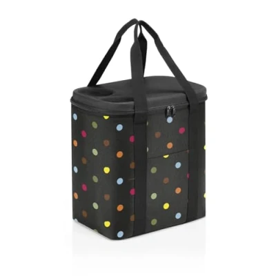 Imagen de reisenthel coolerbag XL Bolsa térmica para transportar comida, hecha de botellas PET recicladas, irte picnic o compras, en negro, Couleur:dots
