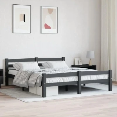 Imagen de vidaXL Estructura de Cama Casa Dormitorio Robusta Duradera Muebles Mobiliario Cómodo Moderna Matrimonial Gris Oscuro 160x200 cm Madera Maciza Pino