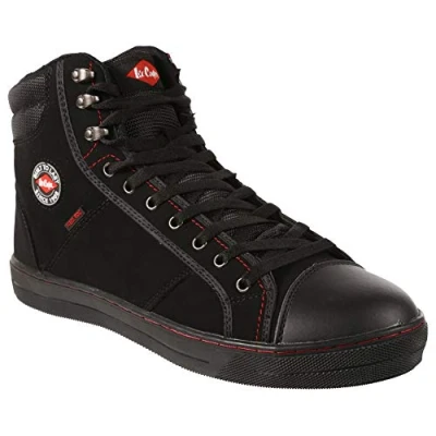 Imagen de Lee Cooper LCSHOE022 Ropa de trabajo para mujer Unisex Estilo retro Béisbol Entrenadores seguridad en el lugar SB SRA Botas, Bota Negra, 37 EU
