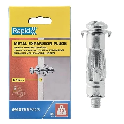 Imagen de Rapid Tacos de expansión Metálicos, Pack 50 metálicos para Pared Pladur 6 16 mm, Carga Máxima 40kg, Paredes y Huecas (5001563)