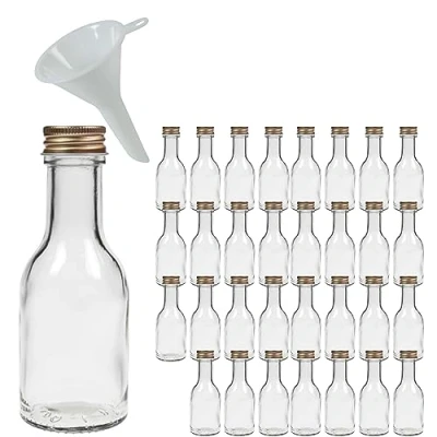 Imagen de Viva Haushaltswaren Juego de Botellas Cristal (con tapón Rosca, 32 Unidades, 100 ml, rellenables, Incluye Embudo Blanco 5 cm diámetro)