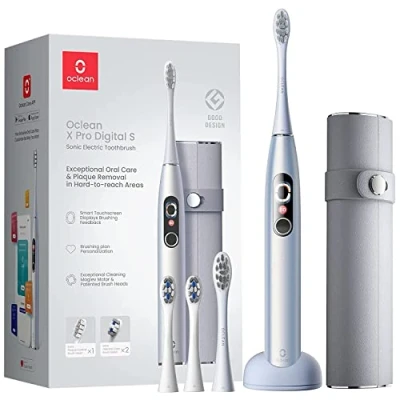 Imagen de Oclean X Pro Digital cepillo de dientes eléctrico, 3 Modos, 4 Cabezales y estuche viaje, con pantalla a color, Duración la batería 30 días, temporizador aplicación, Plateado