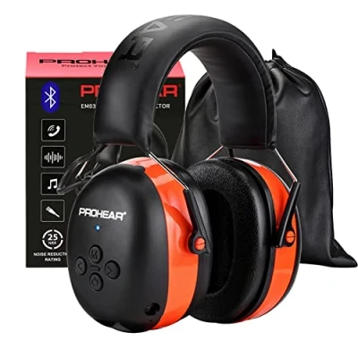 Imagen de PROHEAR 037 Protector Auditivo con Bluetooth, Cascos Antiruido Bluetooth Recargables para Cortar el Césped, Carpintería,Jardinero (Naranja)