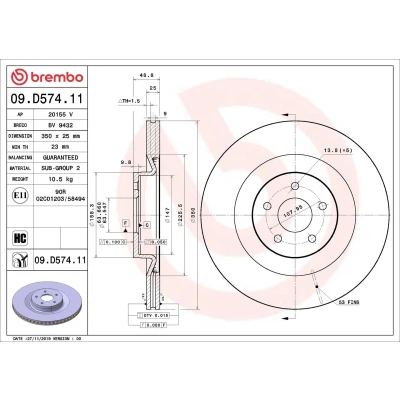 Imagen de BREMBO 09.D574.11 Disco de freno 350 25 5 ventilación interna revestido altamente carbonizado FORD: FOCUS 3
