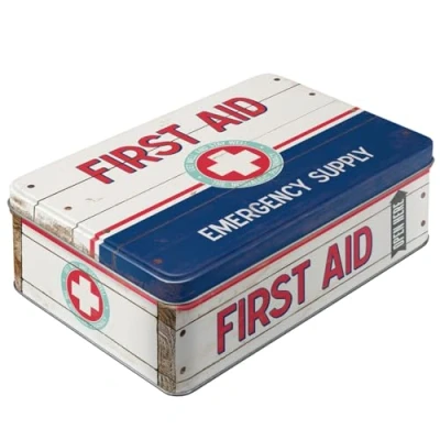 Imagen de Nostalgic Art Caja ​Plana de Metal Retro First Aid Blue Idea Regalo para Fans Nostalgia, Lata metálica con Tapa, Diseño Vintage, 2,5 l