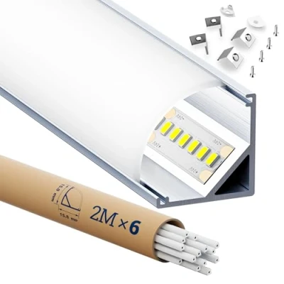 Imagen de HOOLED LED Perfil de aluminio 1 m x 6 unidades(6m), canto en V 15,8 mm mm, con cubierta pc mate, anchura máx. 10,4
