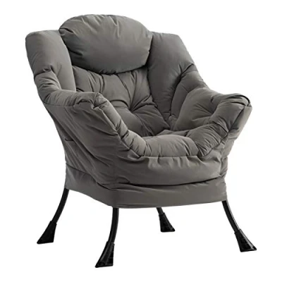 Imagen de Sillon Relax Sillón Silla, HollyHOME Perezosa para Salón Lectura Dormitorio con Reposabrazos Tejido Impermeable, Sofá de Acero, Gris