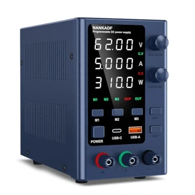 Imagen de NANKADF Fuente de Alimentación Ajustable 0 62V/0 5A, DC Regulada Alta Precisión Laboratorio Pantalla LED 4 Dígitos,con Control Codificador y Memoria Datos