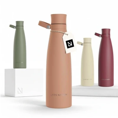 Imagen de LARS NYSØM Botella de Acero Inoxidable aislada 0,75l Agua 0,75 litro a Prueba Fugas para Deportes, Bicicleta, Perro, (Blush Rose, 750ml)