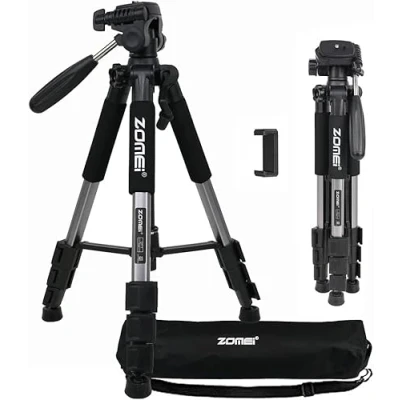 Imagen de ZOMEi Q111 Ligero trípode de Aluminio portátil Soporte para cámara Viaje con Cabezal panorámico 3 vías y Bolsa Transporte (Plateado)