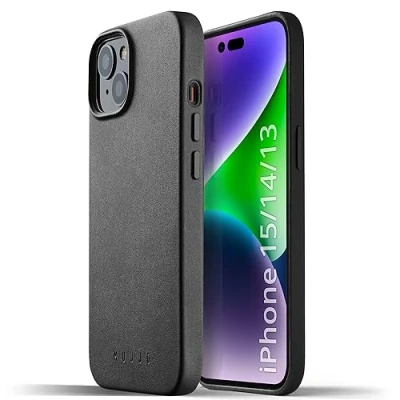 Imagen de Mujjo funda de piel con MagSafe iPhone 14 / 15 negro