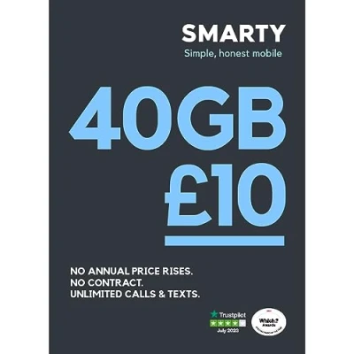 Imagen de SMARTY SIM Solo Plan de 1 Mes, sin Contrato, Roaming la UE, 40GB