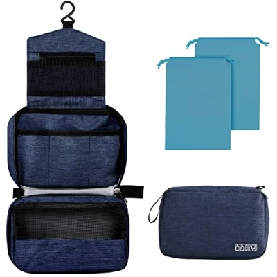 Imagen de Larkumio Neceser Hombre Mujer, Maquillaje Bolsa de Aseo Makeup Bag Grande Colgante Impermeable, 1 Viaje + con Cordón, Azul Marino