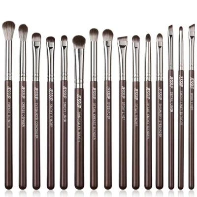 Imagen de Jessup Brochas de Maquillaje Ojos Profesional Pincele 15pzs Marrón Brocha para Sombra Ojos,Delineador Ojos,Mezclar Maquillaje,Juego Sintéticas Primera Calidad, T499