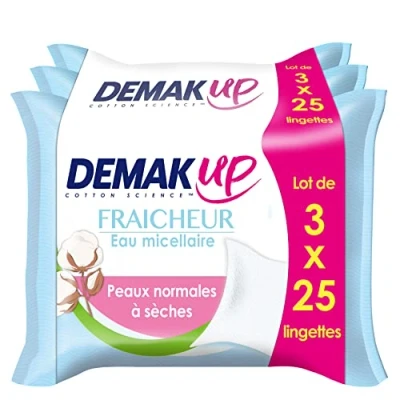 Imagen de Demak&#039;Up toallitas para desmaquillar, cara y ojos, piel normal a seca, 3 x 25 desmaquillantes