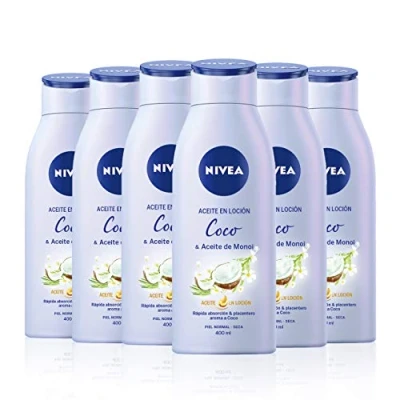 Imagen de NIVEA aceite en loción Coco &amp; de Monoi pack 6 (6 x 400 ml), corporal con aroma a coco, hidratante cuidado para piel seca y normal