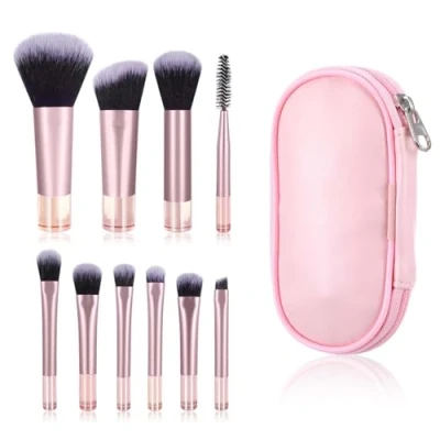 Imagen de SHUOHONG 10 Piezas Brochas de Maquillaje, Con Bolsa Cosméticos, Brocha Maquillaje Profesional, Set Pinceles para Correctores en Polvo Base