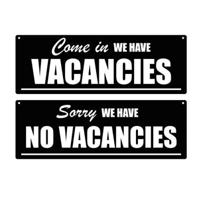Imagen de Cartel Reversible para Colgar en casa de Invitados, diseño con Texto inglés Vacancies/No Vacancies, Color Negro, Blanco y Negro