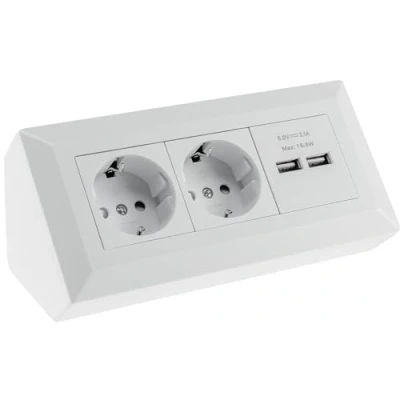 Imagen de Bloque de enchufes Toma esquina seguridad 2 vías 2X USB A 3.1A blanco mate