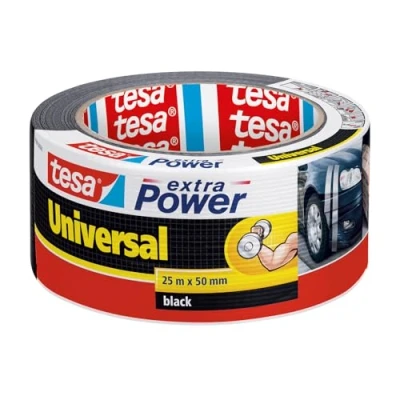 Imagen de tesa Extra Power Universal, Cinta Adhesiva Americana Reforzada para Reparar, Fijar, Agrupar, Reforzar o Sellar, Negra, 25 m x 50 mm