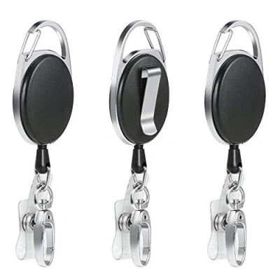 Imagen de Vicloon 3 piezas Llavero Retráctil,Mosquetón de Carrete Tarjeta y Clip Cinturon con Cordón Nylon Extensible para Soporte ID (Negro)