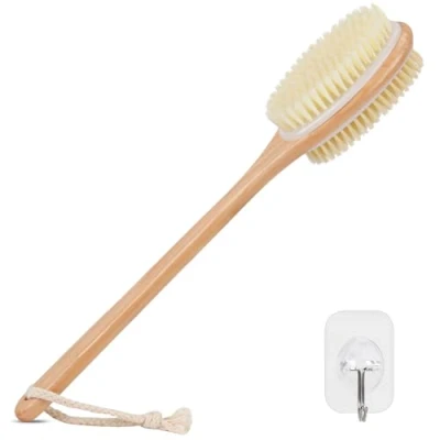 Imagen de Alyvisun Cepillo Espalda Ducha de Madera con Mango Largo, Doble Cara Cerdas Rígidas y Suaves, Exfoliante Corporal [Cepillado Seco Húmedo]