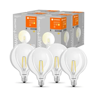 Imagen de LEDVANCE Lámpara LED inteligente con tecnología WiFi, enchufe E27, Regulable, blanco cálido (2400 K), reemplaza las lámparas incandescentes por 60W, SMART+ WiFi Globe Edison paquete de 4