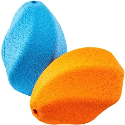 Imagen de Amazon Basics Juguete para perro, dispensador de comida, masticable, juego 2, tamaño grande, Azul, Naranja