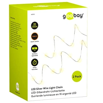 Imagen de goobay 44590 Guirnalda de luces LED (2 x 20 ledes, función temporizador, funciona con pilas, longitud total 1,05 m)