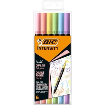 Imagen de BIC Intensity Dual tip marcador 6 pieza(s) Punta de pincel Azul claro, Verde Rosa Melocotón, Violeta, Amarillo