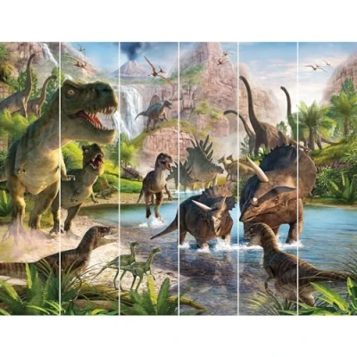 Imagen de Walltastic WT46795 Dinosaur Land papel pintado de 6 paneles, FSC, multicolor, 8 pies alto x 10 ancho, 1 tamaño