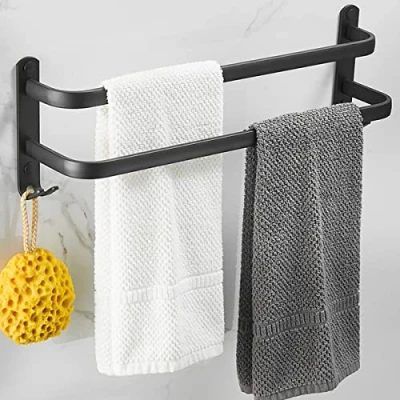 Imagen de Toallero de Pared para Baño, Adhesivo Negro Mate, con Toalleros y Diseño Gancho,Toallero Aleación Aluminio no Perforado (40cm, Dos Varillas)
