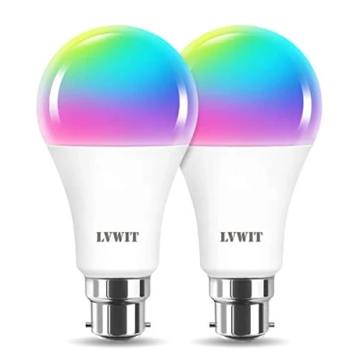 Imagen de LVWIT Bombillas LED Inteligente WiFi Regulable 12W 1521Lm, Lámpara B22 Multicolor Bombilla Compatible con Alexa, Google Home Assistant y App Smart Life/Tuya, A70 Equivalente a 100W RGB, 2 Pcs.