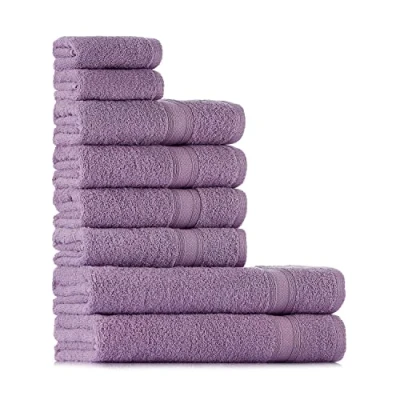 Imagen de Tuiste Juego de Toallas Lila Lavanda 8 Piezas, 2 Baño (70x140) + 4 Manos (50x90) para la Cara (30x50), Súper Suave y Altamente Absorbente, Lujosas 100% algodón