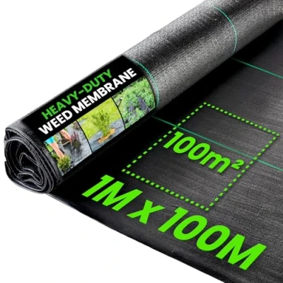 Imagen de Green Thumbz Malla Antihierbas (1 m x 100 m) Tela Plegable Transpirable, Protege el Huerto de Maleza gsm Color Negro