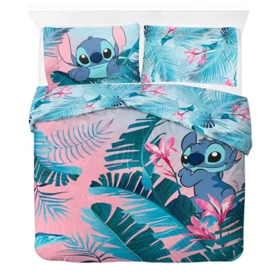 Imagen de Juego de Cama Floral Lilo y Stitch Disney con Funda edredón para Doble algodón Afelpado Incluye una Almohada 50 x 70 cm
