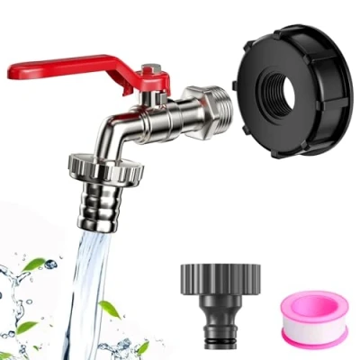 Imagen de Frevoitna Grifo Jardin Aleación de Zinc, Tapón Deposito 1000 Litros, Adaptador Bidon Universal Depósito Agua Ibc, Con Tanque Tapa, Para S60X6 Lluvia