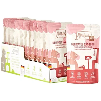 Imagen de MjAMjAM comida húmeda premium para gatos Quetschie pure meat enjoy jugoso de pollo, pack 12 (12 x 125 g), sin cereales con extra carne