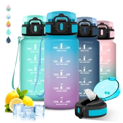 Imagen de Botella Agua Niños, 500ml, A Prueba de Fugas, Cantimplora Infantil, con Cierre Seguridad, Fácil Limpiar, Pajita, para la Escuela, Oficina, Acampada, Deportes, Correr