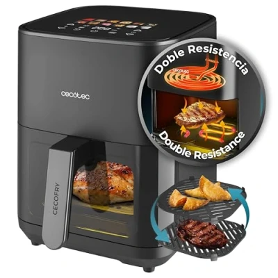 Imagen de Cecotec Freidora de Aire sin Aceite 4L Plancha Grill Doble Resistencia Air Fryer Cecofry&amp;Grill Duoheat 4000. 1900W, Pared Divisoria Móvil, Temperatura Regulable 40 200C, 10 Menús